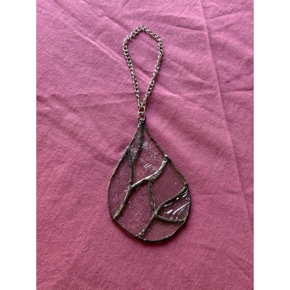 Handmade Clear Textured Stained Glass Tear Drop Sun Catcher Window Hanging